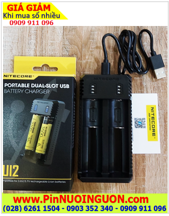 Nitecore Ul2 _Máy sạc 02 Pin có cổng USB (Sạc pin Li-ion 3.7v-4.2v, Cỡ pin 18650,14500, 16340, 21700, 26650,v,v...)